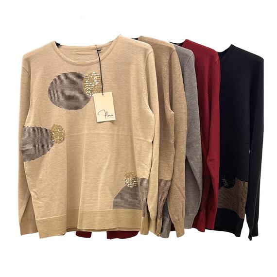 FLORA FL4001 WOMEN'S SWEATER WITH APPLIQUES AND SEQUINS