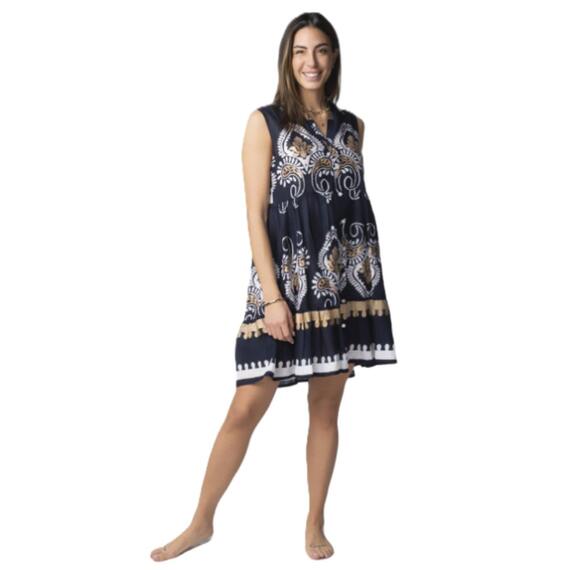 Abito donna spalla larga in voile di cotone fantasia Marila art. Gilda