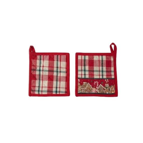 Set of 2 Gingerbread Kitchen Pot Holders 18X18
