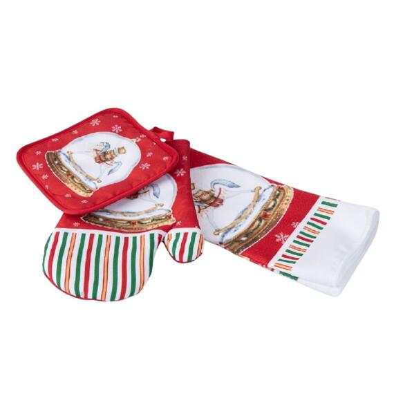 3-piece set of potholder, glove and tea towel, Christmas Vienna